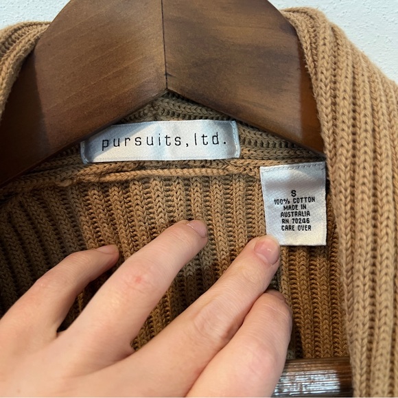 Pursuits Heavy Ribbed Knit Cotton Open Front Duster Sweater Cardigan Brown - Picture 4 of 8